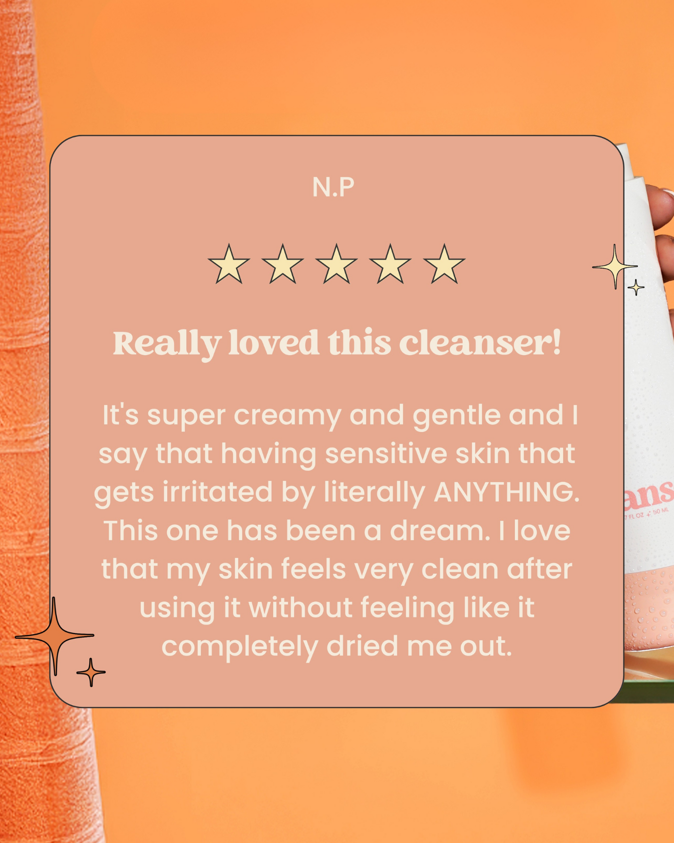 Five-star review card for Girlyish cleanser with positive feedback.