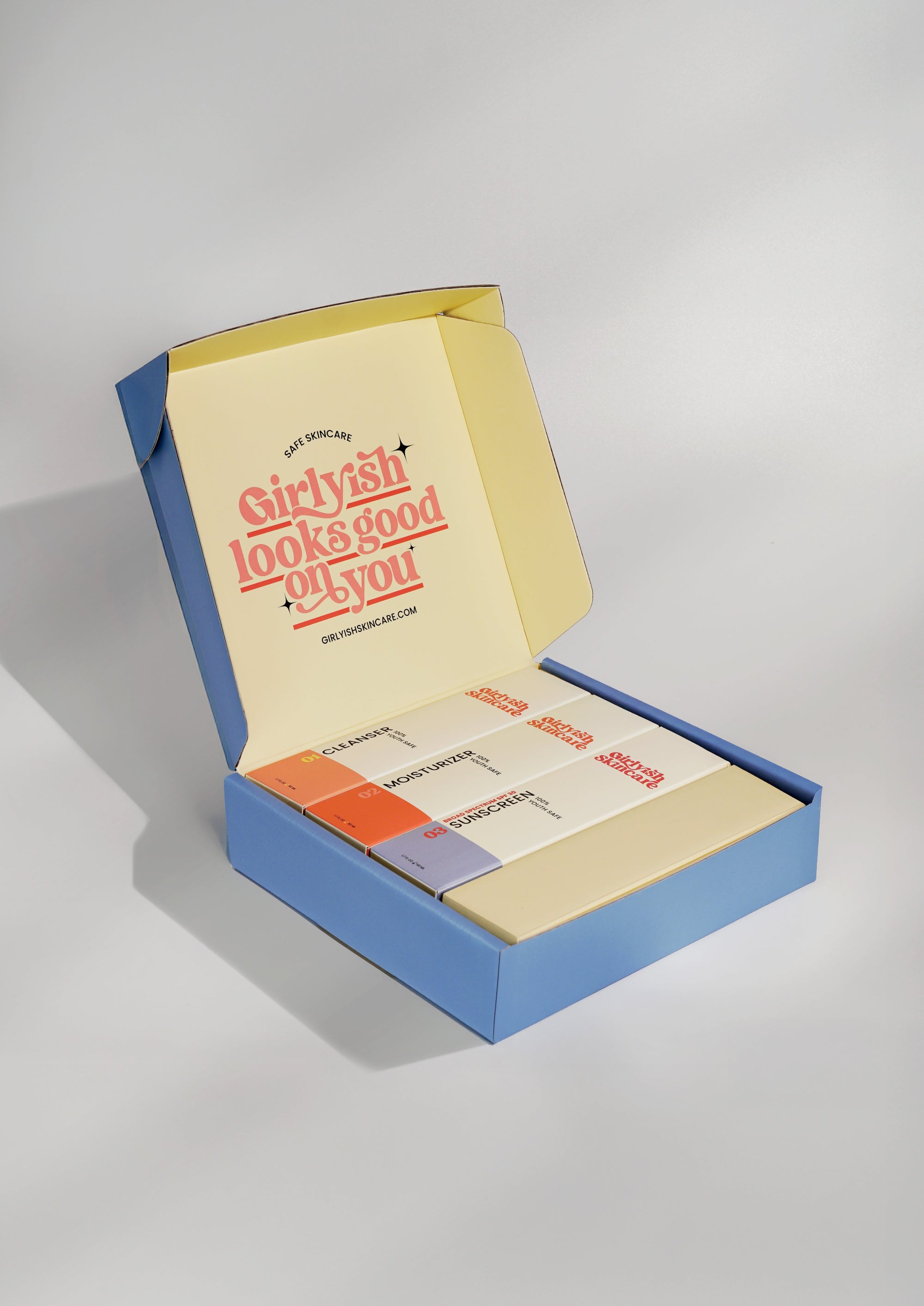 The Glowing Girly Routine from Girlyish Skincare in a mailing box